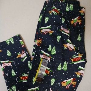 Junior's L (11/13) women's Christmas Dachshund ankle leggings Dog sled Santa Nwt